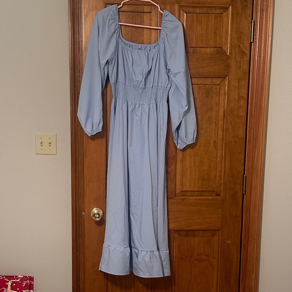 Light Blue Long Sleeve Maxi Dress